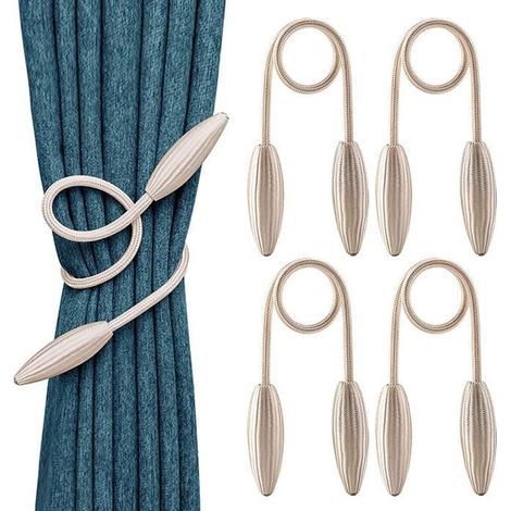 Woven magnetic curtain ties, set of 4, with magnetic loops (beige).