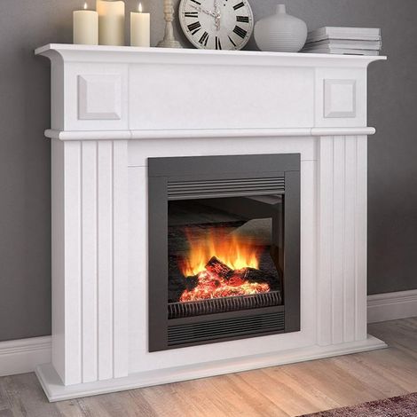 Camino Elettrico da Pavimento Chicago 1800W con Cornice in Legno Bianco (1/4)