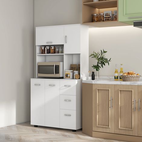 Küchenschrank, Buffet, 3 Schubladen, 3 Regale, viel Stauraum, 89x39,5x168cm, Weiß