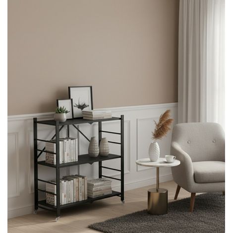 Regale Cossato, Räder, 3 Böden, Tragkraft 40 kg, 71x38x87h cm Schwarz (1/5)