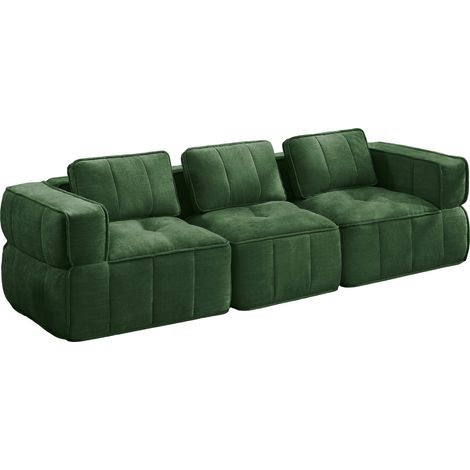 3-Sitzer modulares Sofa aus grünem Polyester, 32D-Hochdichtschaum, ohne Montage (1/5)
