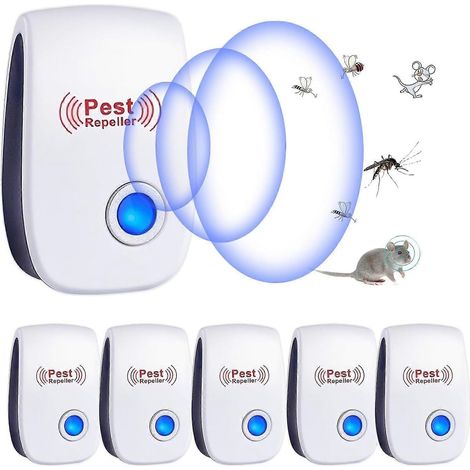 Répulsif anti-insectes à ultrasons à brancher, lot de 6, pour l'intérieur et l'extérieur (moustiques, cafards, souris, rats, araignées, fourmis), sans danger pour les animaux et les enfants, silencieu (1/5)