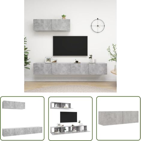 The Living Store Meubles TV 3 pcs Gris béton Bois d'ingénierie - Meuble Tv Suspendu - Meuble Tv Gris - Meuble Tv Moderne - Armoire Hifi - Étagère Murale (1/5)