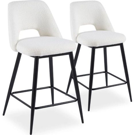 Lot de 2 Chaises de Bar "Bouclette" 92cm Crème & Noir (1/5)