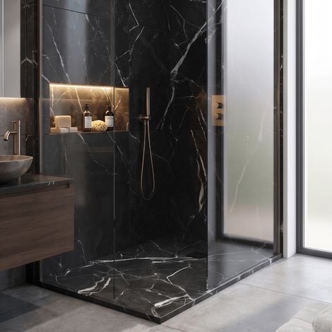 Mineralguss-Duschwanne extra flach DEKOR MARQUINA schwarzes Marmor 70x120 cm (1/4)