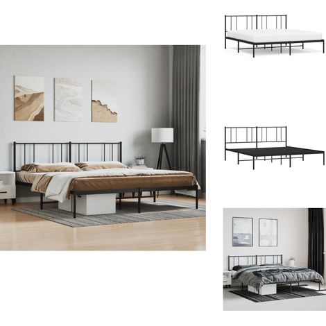 Cadre de lit métal sans matelas avec tête de lit noir 200x200cm - Cadre De Lit - Lit Double - Lit Metal - Lit Avec Têtedé Lit - Literie (1/5)