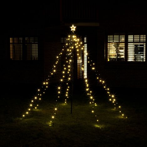 Lichterpyramide mit 400 LED - warm weiß - Licht Kegel mit Stern Spitze - Garten Balkon Terrasse Weihnachts Deko für Außen