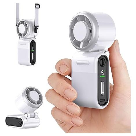Mini Ventilateur Portable Rechargeable Puissant et Silencieux – 5 Vitesses, Longue Autonomie, Idéal pour Voyages, Extérieur et Cadeaux (1/5)