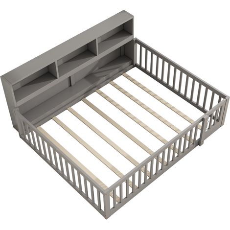Lit de jour 140200cm, canapé-lit, côté du lit avec compartiment de rangement, lit avec sommier à lattes (sans matelas), garde-corps, pin, gris