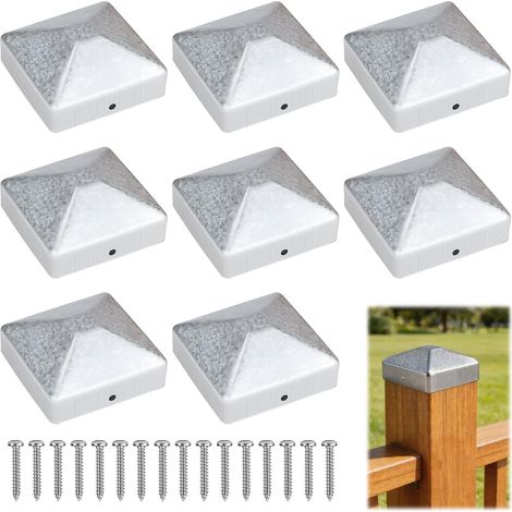 8 Pièces Chapeaux de Poteaux 7x7cm, Capuchons pour Poteaux de Clôture, Embases pour Poteaux Bois 7x7cm, Couvercles de Poteaux, Chapeaux Métalliques Carrés pour Poteaux Bois, avec 16 Vis (1/5)