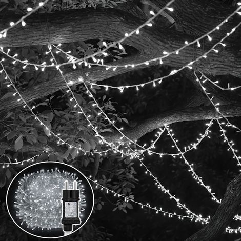Jiubiaz Catena luminosa LED 30 m 300 LED bianco freddo, 8 modalità, memoria, cavo 5 m, IP44, cavo bianco, per Natale, giardino, balcone, terrazza, feste, casa (1/5)