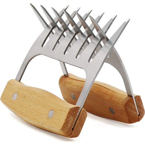 Lot de Deux Meat Claws Avec Poignées En Bois, Griffes D'ours Pour Viande Barbecue En Inox, Ustensiles Barbecue Fourchette A Viande, Idées De Cadeaux (1/5)