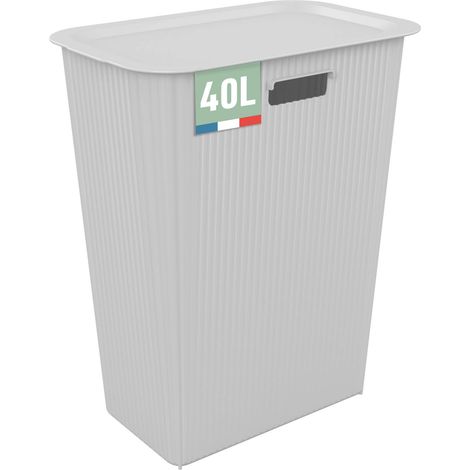 panier à linge avec couvercle en plastique, 40l, blanc cassé (1/5)