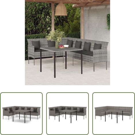 Table de jardin - Ensemble à manger de jardin et coussins 2 pcs gris rotin (1/5)