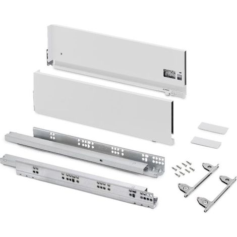 Kit tiroir pour cuisine et bain à régulation 3D, hauteur 178mm, profondité 500mm, 60 Kg, fermeture amortie, panneaux non incluses, Acier, blanc