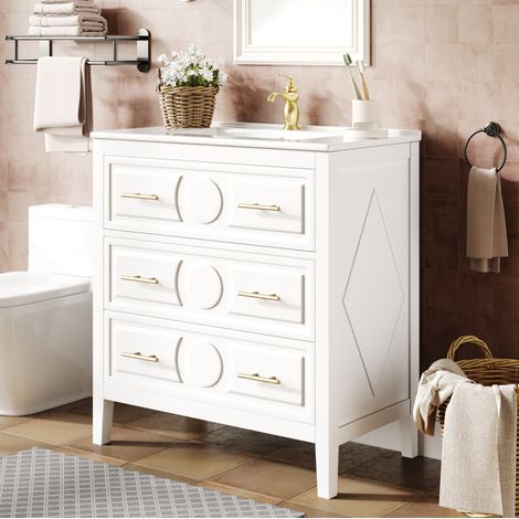 Mobile bagno con lavabo in ceramica, 81 x 46,5 x 86,5 cm, 3 cassetti, bianco DESVIAE (1/5)