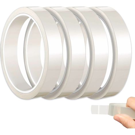 4 Rouleaux Ruban adhésif, 10mm x 33m, Résistant chaleur 220°C, PET transparent, Pour sublimation et électronique (1/5)