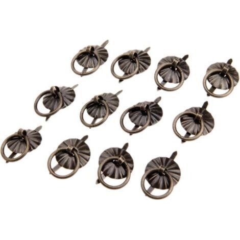12 pièces petit anneau tire poignée boutons Antique Mini pour commode tiroir bijoux boîte en bois coffret coffre cadeau boîte à bagues