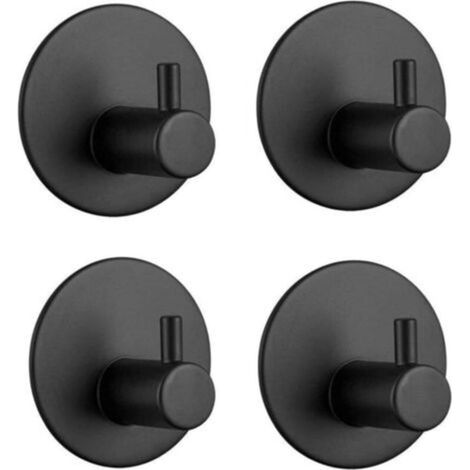 Schwarze, selbstklebende Wandhaken, 4 Stück, Edelstahlhaken für Badezimmer, selbstklebende Garderobe für Küche, Badezimmer, Schlafzimmer (1/4)