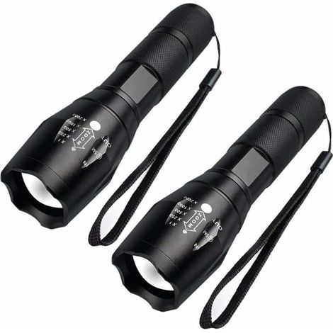 Mini Lampe de Poche LED - Lampe de Poche LED Militaire pour Enfants, Zoomable, 5 Modes d'Éclairement Réglable, Super Lumineux 1000 Lumens, Antichoc, Antidérapant [Lot de 2] (1/5)
