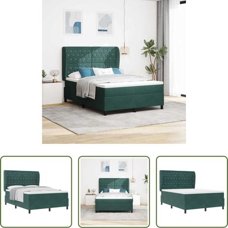 vidaXL Lit à ressorts avec tête de lit Vert foncé 200 x 140 cm Velours (1/5)