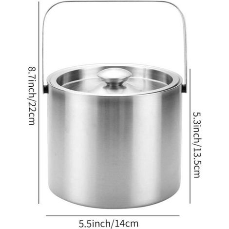 Seau à glace avec couvercle Seau à glace isotherme à double paroi en acier inoxydable avec passoire, facile à transporter, gard A157 (1/4)
