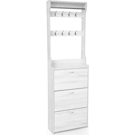 Zapatero con barra para abrigos Gaia 63 x 22 x 208 cm en blanco madera