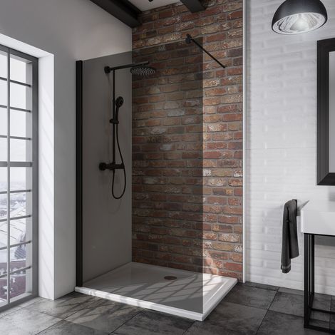 Schulte – Paroi de douche à l'italienne 120x200 cm – Verre fumé gris 6 mm – Profilé noir mat – Accès plain-pied – Montage réversible