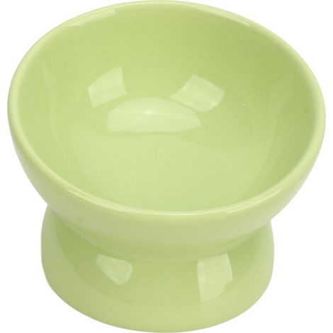 Bol en Céramique Surélevé pour Chat, Incliné Anti-Glissement, Protège la Santé Cervicale des Animaux, Accessoire Nourriture et Eau, Vert (1/5)