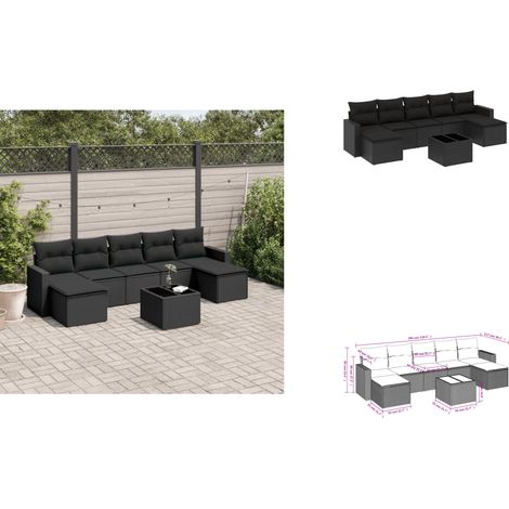 8-tlg. Garten-Sofagarnitur mit Kissen Schwarz Poly Rattan - Gartenmöbel Set - PE-Rattan Möbel - Outdoor Sofa - Esstisch Set - Lounge Set (1/3)