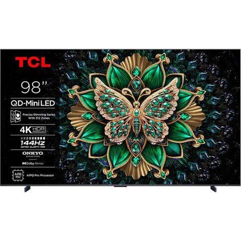 TCL – TV QLED 98" 4K UHD – QD-Mini LED – 144 Hz – Dolby Vision IQ – Smart TV Google TV – 4x HDMI 2.1 – Son ONKYO 2.1