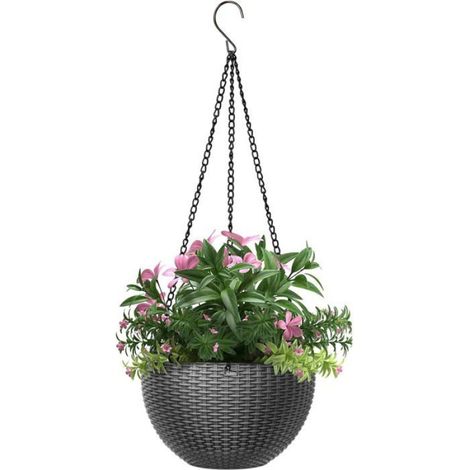 Pot de fleurs suspendu - - Plastique durable - Chaînes métalliques - Bouchon amovible - Trous de drainage (1/5)