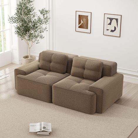 Sofá de pana recto, 2 plazas para salón/dormitorio, asiento profundo, diseño moderno, base antideslizante - 204×104×69 cm, marrón (1/5)