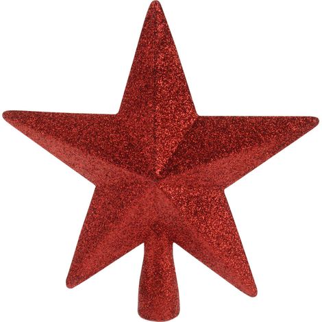 Weihnachtsbaum Spitze 19 cm - rot - Christbaum Spitze Stern mit Glitzer Effekt