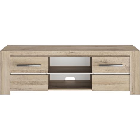 Les Tendances – Meuble TV 2 portes en chêne Krönberg clair – Longueur 160 cm – 2 niches ouvertes et 2 zones de rangement fermées – Design moderne (1/6)