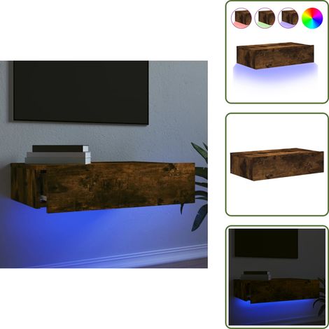 The Living Store Meuble TV avec éclairage LED chêne fumé 60x35x15,5 cm - Meuble Tv - Télévision - Meuble Audiovisuel - Éclairage Led - Meuble Mural (1/5)