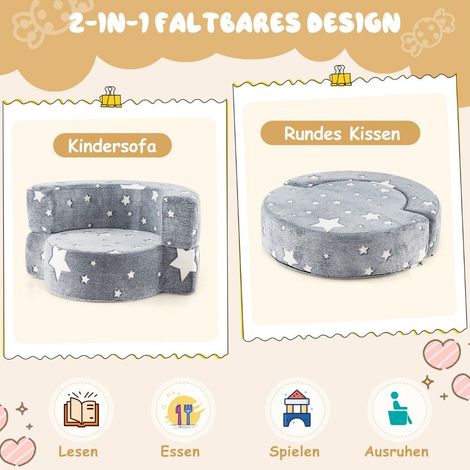 Divano per bambini 2 in 1 divano da gioco rotondo che si illumina al buio divano per bambini imbottito con rivestimento grigio sfoderabile 88305093 88305093 88305093 88305093 88305093 88305093 8830509