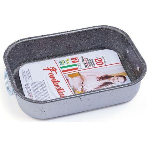 Trade Shop - ROSTIERA TEGLIA RETTANGOLARE CON MANICI 20CM RIVESTIMENTO ANTIADERENTE ANTIGRAFFIO 056181 -