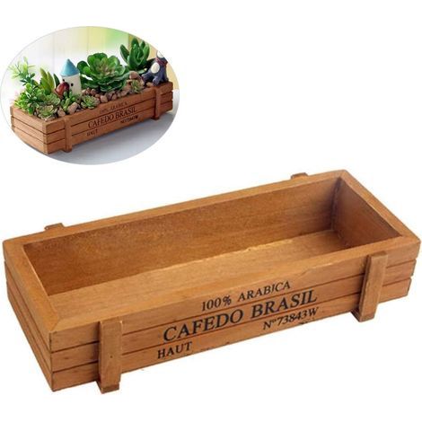 Table en Bois Pot de Fleur Rectangle Succulent Box Floral Centres Naturels Planteur Décoratif Rustique Boîte en Bois Articles Divers Boîte de Rangement (1/4)