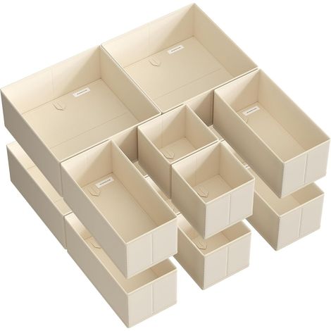 Set mit 12 Schubladen-Organizern – Beige Aufbewahrungsboxen aus Stoff für Unterwäsche, Socken, BHs, Slips, Krawatten, Schals