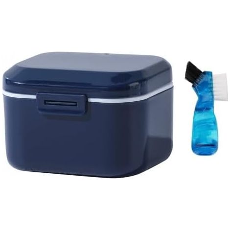 Boîtes pour Prothèses Dentaires,Boîte Appareil Dentaire avec Brosse Dents,Boîte Dentier avec Passoire,Boîte Appareils Orthodontiques Pour Stockage Trempage des ProtèGe-Dents(Bleu) (1/5)