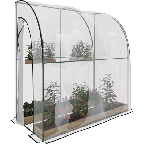 Serra A Casetta Da Parete Muro In Acciaio Per Giardino Piante Fiori Orto Copertura Trasparente in PVC Con 2 Porte Avvolgibili A Cerniera Protezione Piante Giardinaggio 200 x 100 x 215 Cm (1/5)