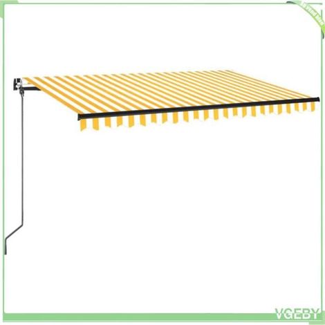 Auvent rétractable manuel - FAFEICY - 3069198 - 450 x 350 cm - Jaune et blanc - Cadre aluminium anthracite (1/5)