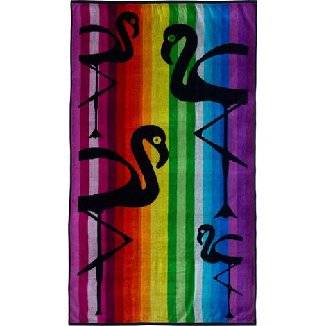 Telo Mare Jacquard Spugna Asciugamano Spiaggia Multicolor Flamingo (1/4)