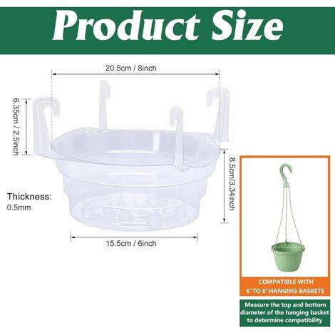 Lot de 15 soucoupes de 20 cm pour plantes suspendues - Plateaux en plastique transparent - Soucoupes pour paniers suspendus et pots de fleurs d'intérieur et d'extérieur (1/5)