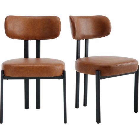 Wahson Set di 2 Sedie da Pranzo in PU Sedie da Cucina Moderne Gambe in Metallo Sedie da Salotto per Sala da Pranzo, Marrone (1/5)