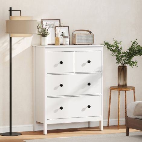 Commode à 4 tiroirs, pour vêtements et linge de lit, salon, chambre, couloir, panneaux de particules, blanc (1/5)