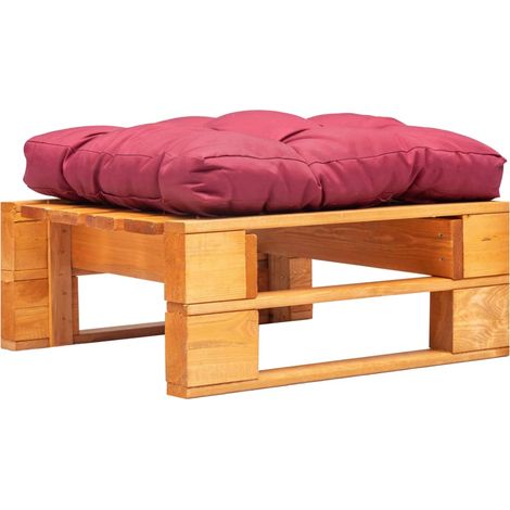 Repose-pied palette de jardin et coussin rouge Marron miel Bois vidaXL (1/3)