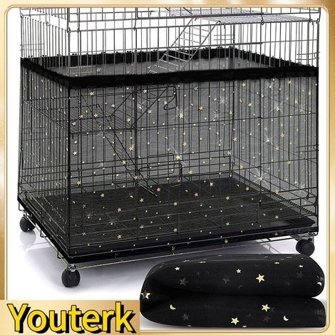 Funda para jaula de pájaros con estampado de estrellas, fabricada en tejido de malla a prueba de polvo y salpicaduras (correa negra con estampado de estrellas). (1/5)