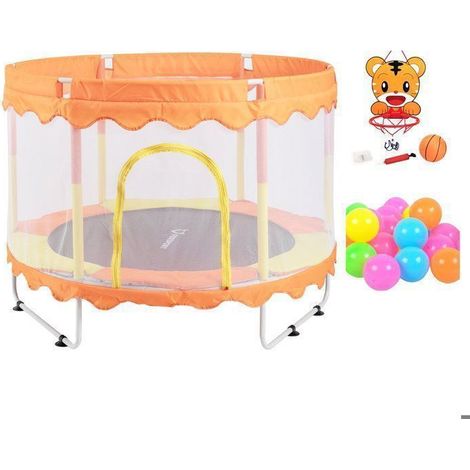 FOXSPORT Trampolino per bambini, 150×150×110cm, Dotato di un canestro e palline di plastica, Cuscino rimbalzante, carico 100kg